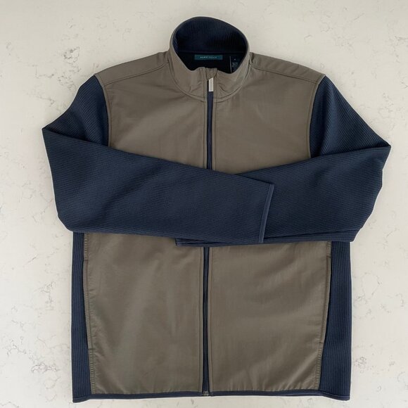 Perry Ellis Full Zip Two Color Fabric Design Jacket Olive Green + Navy Sz M - Picture 2 of 15